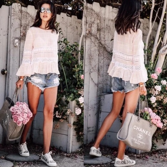 Jonathan Simkhai Voile Grid Top in Pink Embroidered Lace, Small - Picture 5 of 16